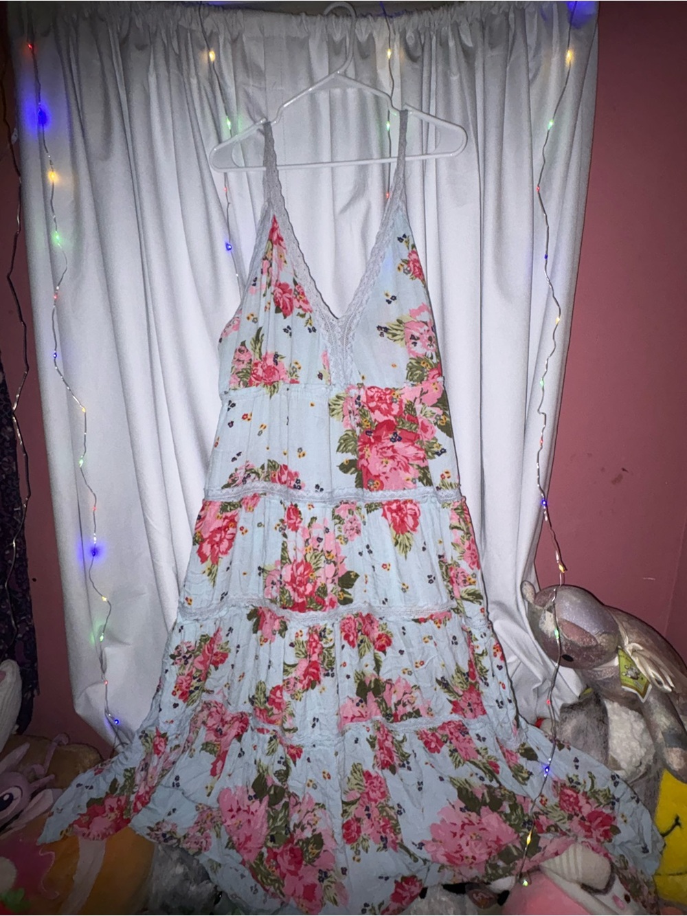 Rue21 Floral Tiered Maxi Dress in Light Blue and Pink